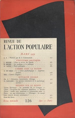 Revue de l'Action populaire. N° 126. Structures politiques, L'armée dans la nation Mars 1959.