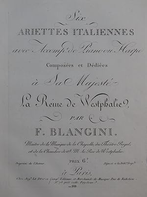 BLANGINI Félix Ariettes Italiennes Chant Piano ou Harpe ca1810