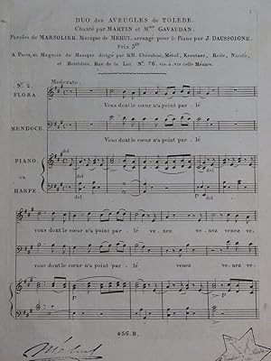 MÉHUL Les Deux Aveugles de Tolède No 2 Chant Piano ou Harpe 1806