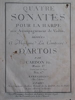 CARDON Jean-Baptiste Quatre Sonates op 1 Harpe ca1780