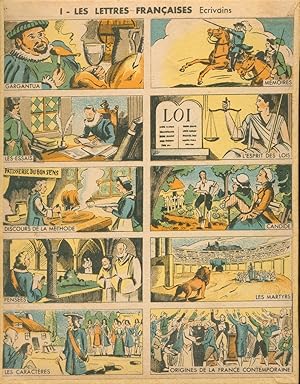 10 planches pédagogiques illustrées en couleurs anciennes vers 1930-1940: I - Les Lettres Françai...