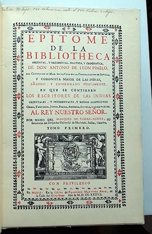 EPITOME DE LA BIBLIOTHECA ORIENTAL, Y OCCIDENTAL, NAUTICA, Y GEOGRAFICA