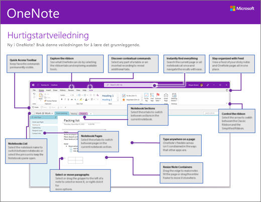 Hurtigstartveiledning for OneNote 2016 (Windows)