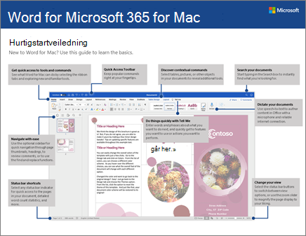 Hurtigstartveiledning for Word 2016 for Mac