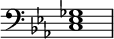 { \override Score.TimeSignature #'stencil = ##f \time 4/4 \key c \minor \clef bass << { <c ees ges>1 } >> }