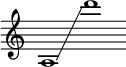 
    {
      \new Staff \with { \remove "Time_signature_engraver" }
      \clef treble \key c \major \cadenzaOn
      a1 \glissando d'''1
    }
  