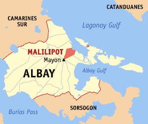 Map of Albay showing the location of Malilipot