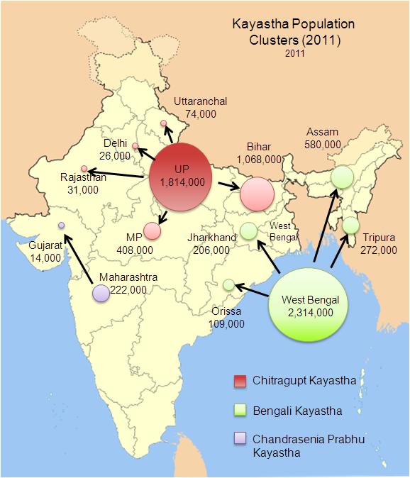 Kayastha Population Cluster 2011- Source Joshua Project