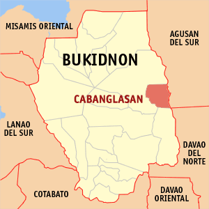 Mapa sa Bukidnon nga nagpakita sa nahimutangan sa Cabanglasan