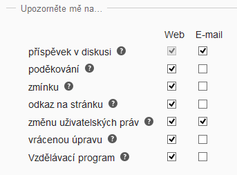 Screenshot z nastavení upozorňování