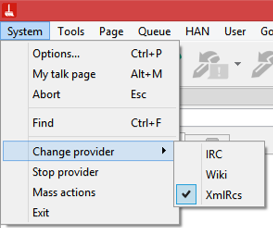 Huggle's System menu