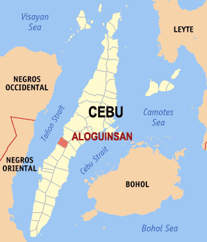 Mapa han Sugbo nga nagpapakita kon hain nahamutangan an Aloguinsan