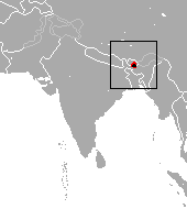 Carte de l'Asie, avec une point rouge et un carré noir superposés, sur le Bhoutan