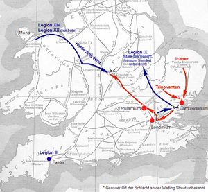 Verlauf des Boudicca-Aufstands 60–61