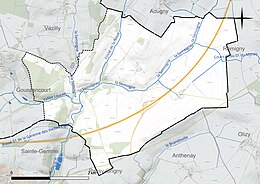 Carte en couleur présentant le réseau hydrographique de la commune