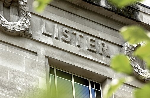 Image of Lister's name on the London School of Hygiene & Tropical Medicine, in Keppel Street