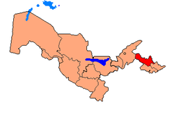 Map of Uzbekistan, location of Namangan Region highlighted