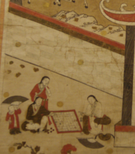 "Giảng học đồ" (Teaching), 18th century, Hanoi museum of National History. Scholars and students wear cross-collared gowns (áo giao lĩnh) - unlike the buttoned áo dài