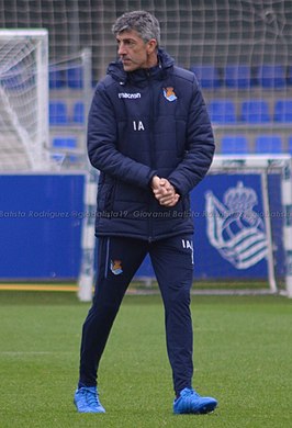 Imanol Alguacil als trainer van Real Sociedad in 2018