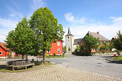 Center of the municipality with the Church of Saints Peter and Paul