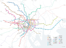 Map of Tokyo Metro and Toei Subway rail lines in Tokyo