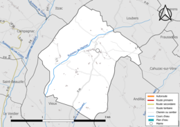 Carte en couleur présentant le réseau hydrographique de la commune