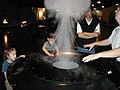 A large bellows creates a mushroom cloud at the Exploratorium in San Francisco, California.