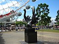 International Brigades Memorial with London Eye in the background.