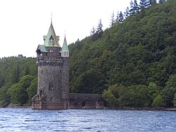 The water tower of Lake Vyrnwy, Wales, constructed around the same time as its dam, at the end of the 19th century