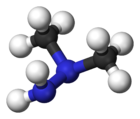 Molecuulmodel van 1,1-dimethylhydrazine