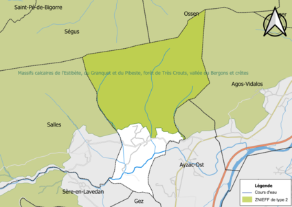 Carte de la ZNIEFF de type 2 sur la commune.