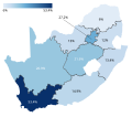 The Democratic Alliance (South Africa) performance by region in the 2024 South African general election.