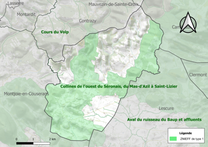 Carte des ZNIEFF de type 1 sur la commune.