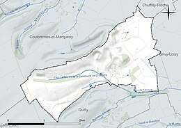 Carte en couleur présentant le réseau hydrographique de la commune