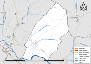 Carte en couleur présentant le réseau hydrographique de la commune