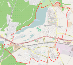 Mapa konturowa Swarzędza, blisko centrum na prawo u góry znajduje się punkt z opisem „Swarzędz-Dwór”