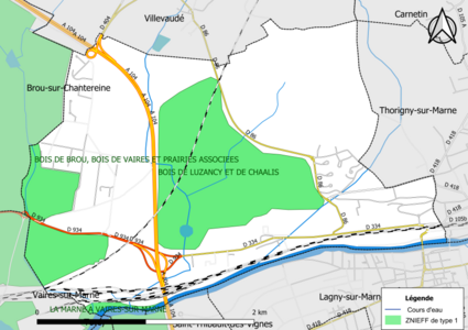 Carte des ZNIEFF de type 1 de la commune.