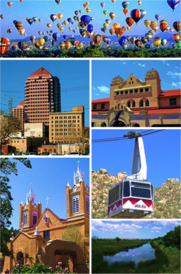 Balloon Fiesta, Downtown Albuquerque Alvarado Center, Sandia Peak Tramway San Felipe de Neri Church, Rio Grande Wetlands.