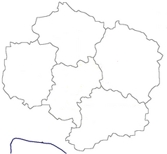 Mapa konturowa kraju Wysoczyna, w centrum znajduje się punkt z opisem „Věžnička”