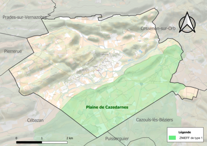 Carte de la ZNIEFF de type 1 sur la commune.