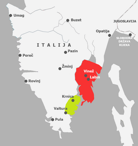 Территория республики (обозначена красным) на полуострове Истрия