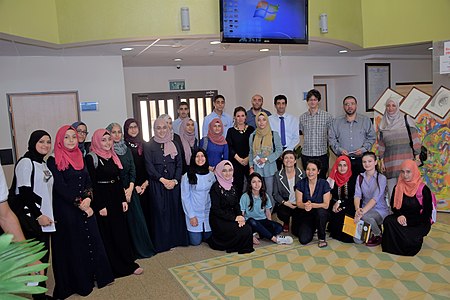 Students from Baqa al-Gharbiyye with WMF chair Christophe Henner and WMIL general activity coordinator Michal Lester (September 2017)