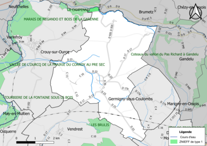 Carte des ZNIEFF de type 1 de la commune.