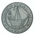 1350 seal of Elbląg (Elbing), depicting the ship flying city banner