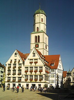 Market and the tower of St. Martin's Church