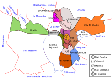 Carte des arrondissements de Tunis.