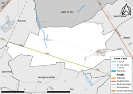 Carte en couleur présentant le réseau hydrographique de la commune