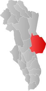 Mapa do condado de Hedmark com Trysil em destaque.