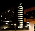 TU Dortmund - Mathetower mit Mensa-Gebäude bei Nacht