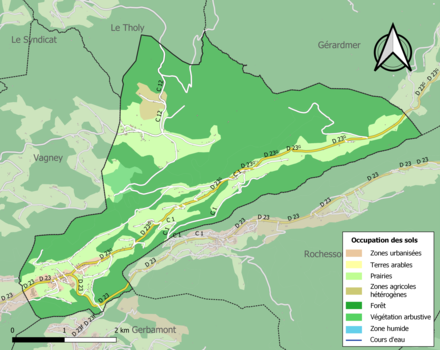 Carte en couleurs présentant l'occupation des sols.